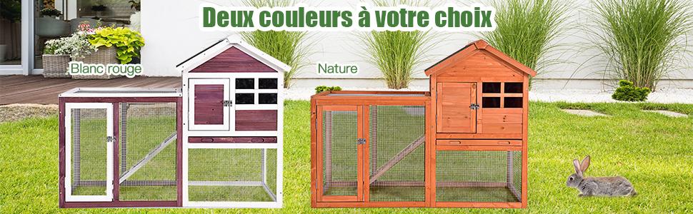 Clapier en Bois avec Grillage et 2 Portes 121,5 x 62 x 92,5CM pour Petits Animaux pour Exterieur/Interieur Naturel