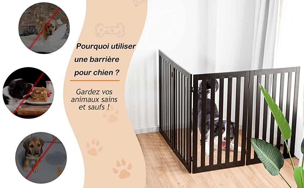 Costway barriere de sécurité pour chien, animal domestique en bois de pin,  barrière de sécurité portable pliable pour escalier cuisine, extensible 53  à 160cm - Conforama