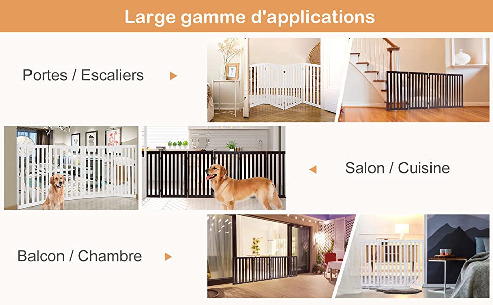 GIANTEX - Barrière autoportante pour chien 4 panneaux en bois charnières  métalliques à 360° sans perçage pour maison escaliers marron - Clôture pour  chien - Rue du Commerce