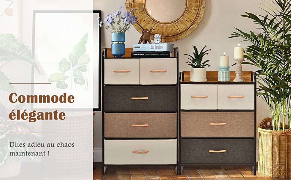 Stoffen ladekast met 5 opvouwbare lades, ijzeren frame 58x29x99,5 cm voor hal, slaapkamer en kinderkamer