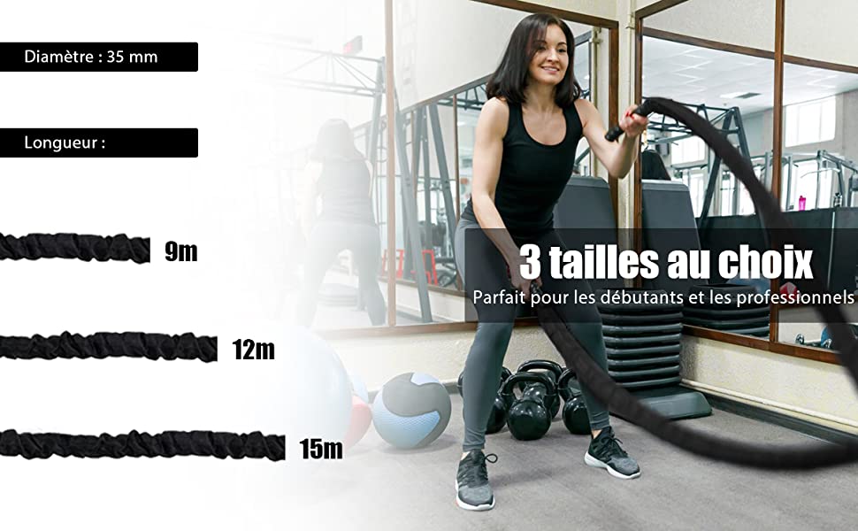 Cordes à grimper de 5 à 15m, battle rope de 9 à 15m