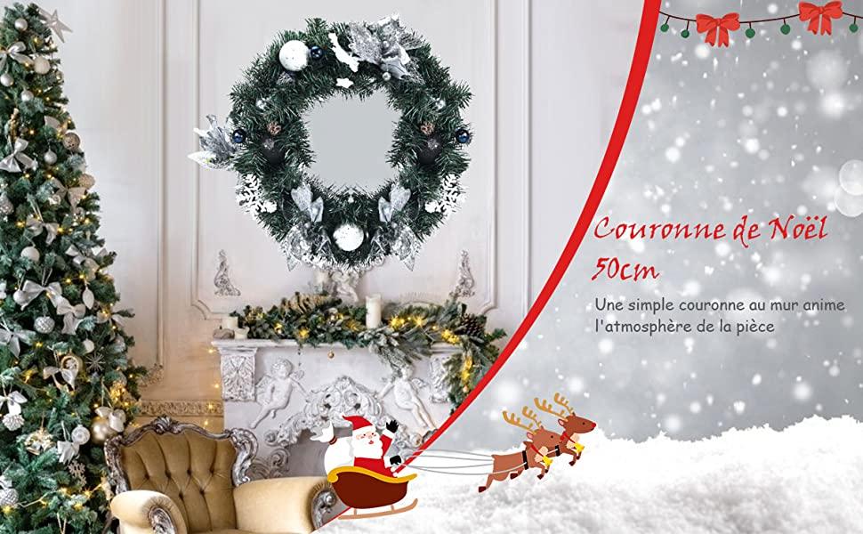 Couronne de Noel Artificiel Pre-equipees de Lumieres Ø 50cm avec 30 Lumieres LED 25 Decorations et Minuterie Integree