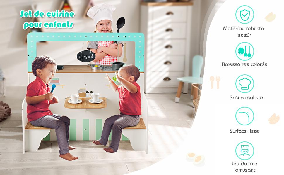Cuisine pour Enfant en Bois Double Face pour Role de Cuisinier et de Client Jeu dimitation