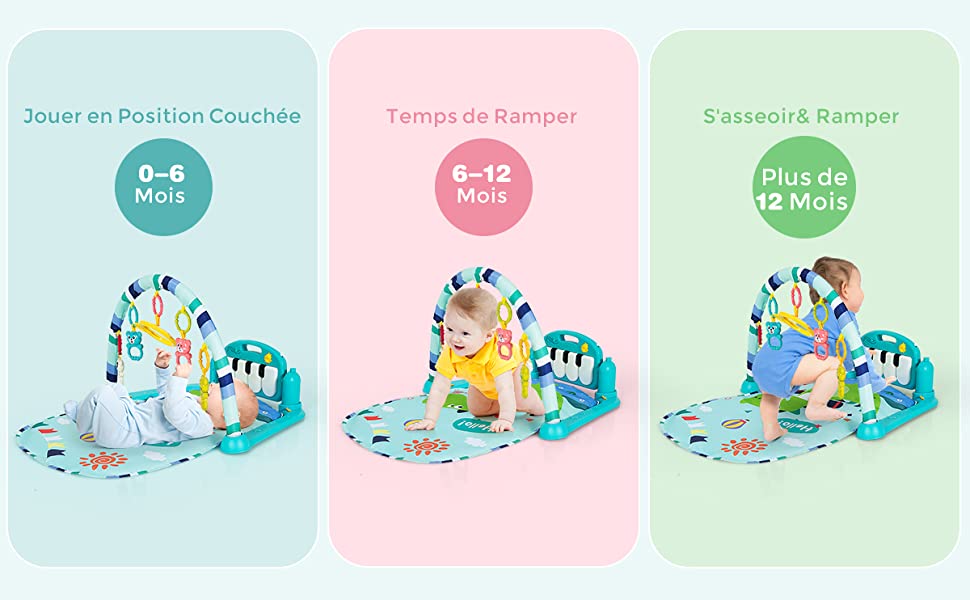 Tapis d'éveil Giantex tapis d'éveil musical pour bébé, tapis de jeu  pour bébé avec piano pivotant, musique et lumière, bleu