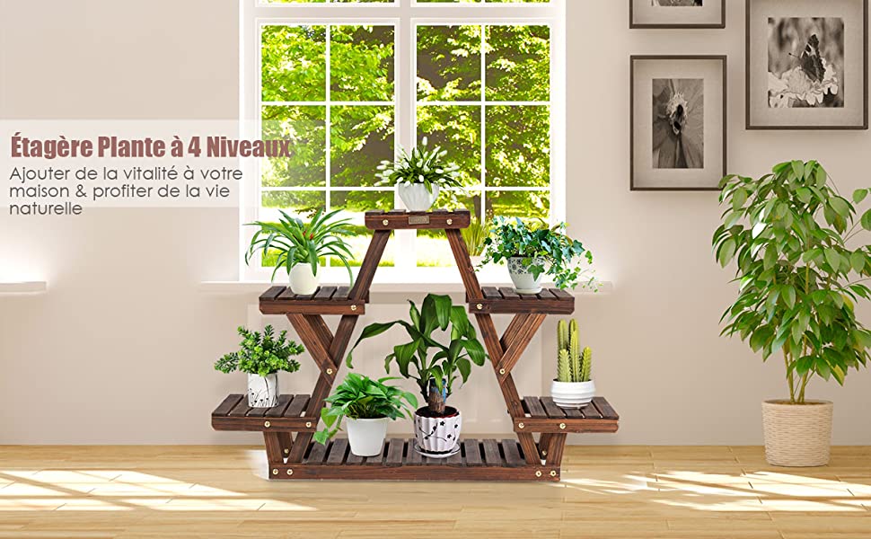  Etagere pour Plantes en Bois 6 Tablettes 99 x 25 x 64 cm Charge 10KG par Niveau Terrasse Jardin Balcon Salon