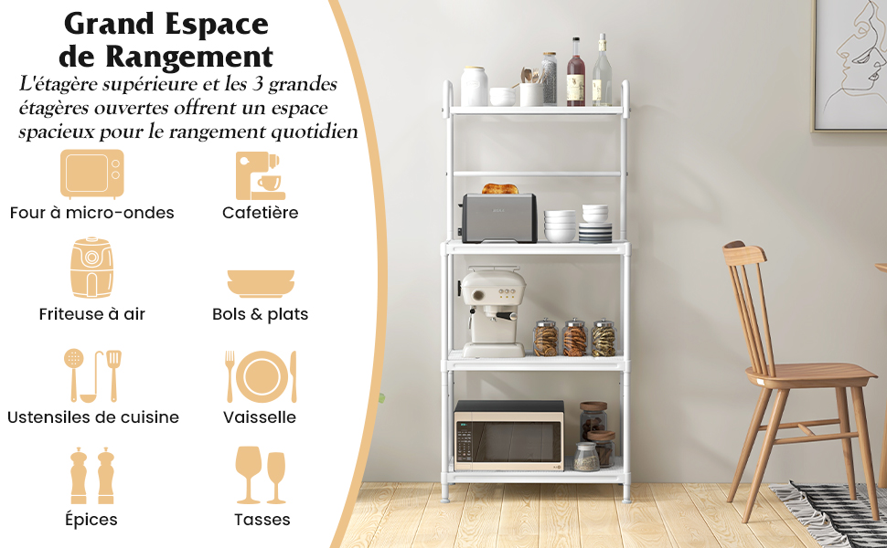 Étagère Cuisine 5 Niveaux Avec Lumières - Support Micro-ondes Multifonction - Neuf