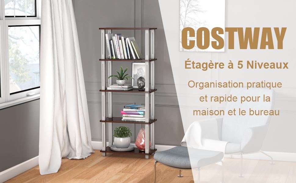 Bibliotheque Etagere a 5 Niveaux 60 x 29,5 x 144,5 CM Etagere/Meuble de Rangement pour Salon/Salle de Bain/Cuisine Cafe