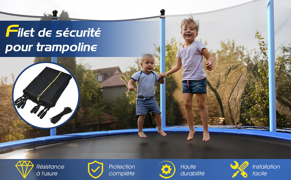 Filet de trampoline avec double fermeture de sécurité