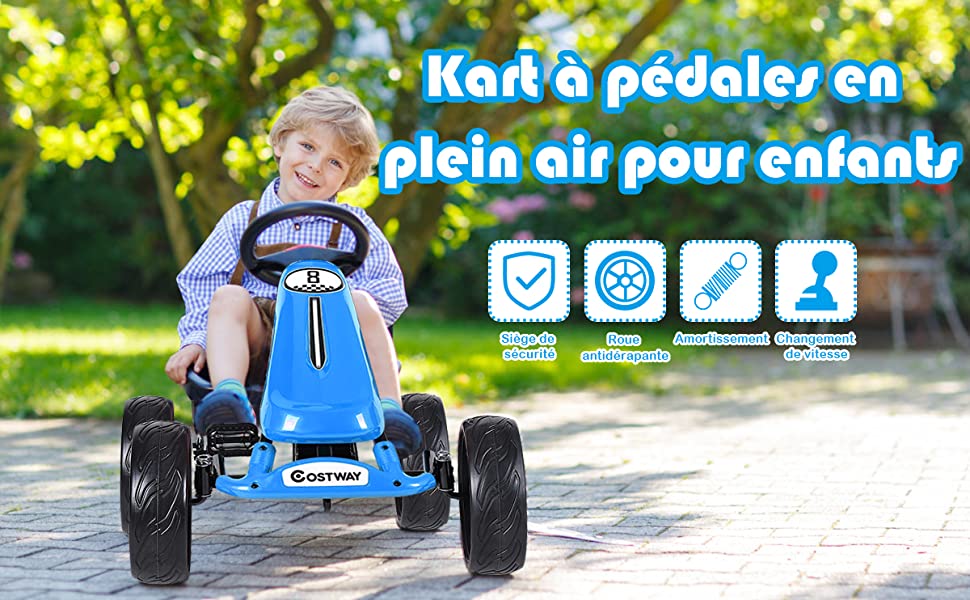 Go Kart a Pedales Formule 1 Racing Embrayage avec Frein Roues en Caoutchouc EVA pour Enfants pour 3-8 ans Bleu