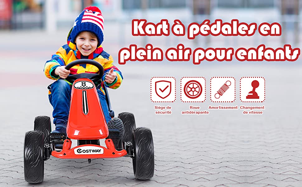 Go Kart a Pedales Formule 1 Racing Embrayage avec Frein Roues en Caoutchouc EVA pour Enfants pour 3-8 ans Rouge