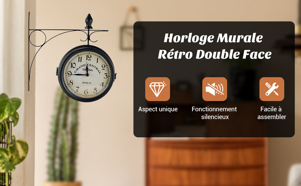 Horloge murale rétro Double face en métal, Style e... – Grandado