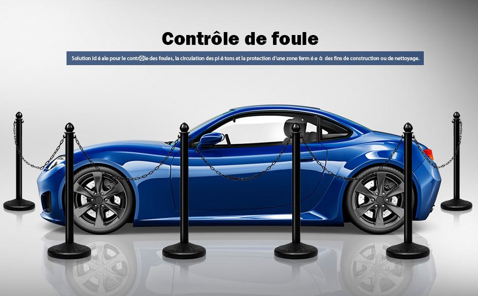 6 Poteaux de Guidage en Plastique avec 5 Chaines Detachables Ideal pour Utilisation Interieure et Exterieure