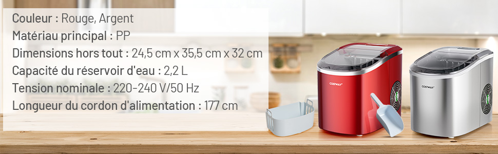 COSTWAY Machine à Glaçons 3 en 1 avec Distributeur d'eau Froide/Chaude,  Compact Portable, 19 kg en 24h, Cube de Glace Rapide Prêt en 6-13 Min, pour  Maison Bureau Bar, Noir : 
