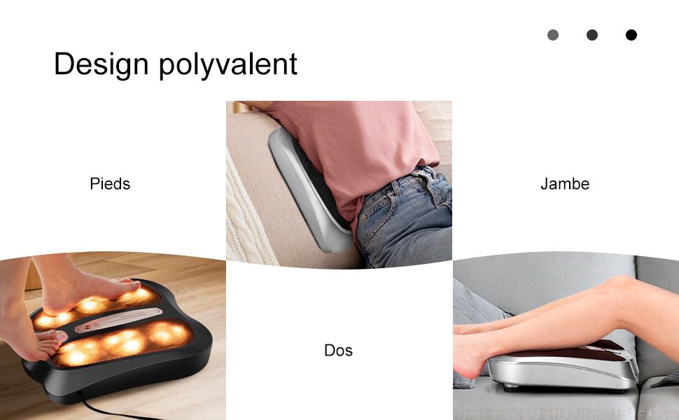 Masseur Electrique pour Pieds Masseur Shiatsu pour Pieds avec Chauffage Apaisant Integre Lumieres Infrarouges et 18 Nœuds Rotatifs Shiatsu pour Attenuer Douleur et Stress Argent