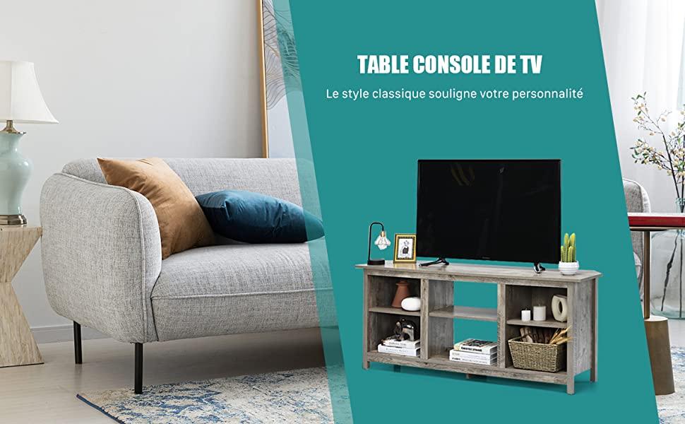 TV-standaard 147 CM Televisiestandaard met 2 niveaus voor tv tot 65 inch voor woonkamer slaapkamer grijs