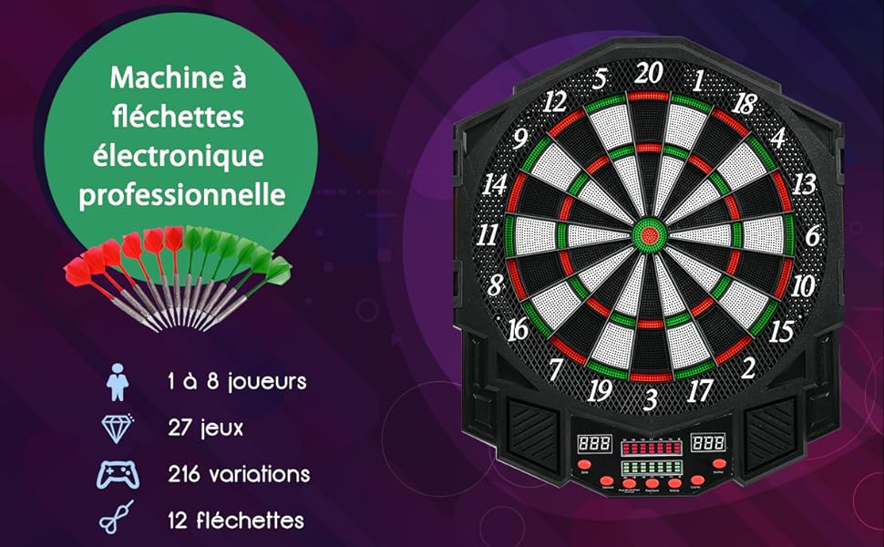 Cible de fléchettes électronique, 336 mm, planche à