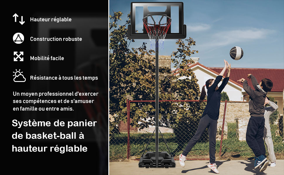 Costway Panier De Basket Sur Pied Avec Roulettes Hauteur Réglable De 179 À  208 Cm Convient À L`intérieur Ou L`extérieur à Prix Carrefour