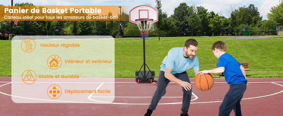 Panier de Basket-ball Portable Hauteur Réglable de 1,78m-2,08m en