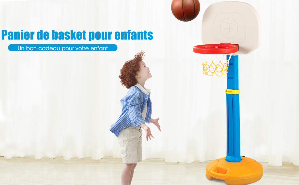  Panier de Basketball Portable pour Enfants 3-7 Ans Hauteur Ajustable 120-160 CM Jardin