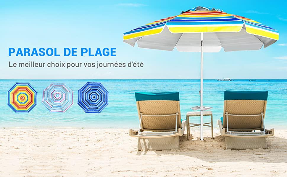  Parasol de Plage Inclinable 2,2 M avec Porte-Gobelet et Protection Solaire UPF50 + Parasol Portable Bleu