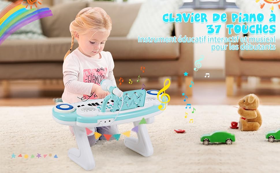 Costway piano numérique 30 touches pour enfants avec tabouret & pupitre,  clavier electronique en bois de bouleau avec couvercle rabattable,  instrument de musique pour enfants de 3-8 ans (blanc)… - Conforama