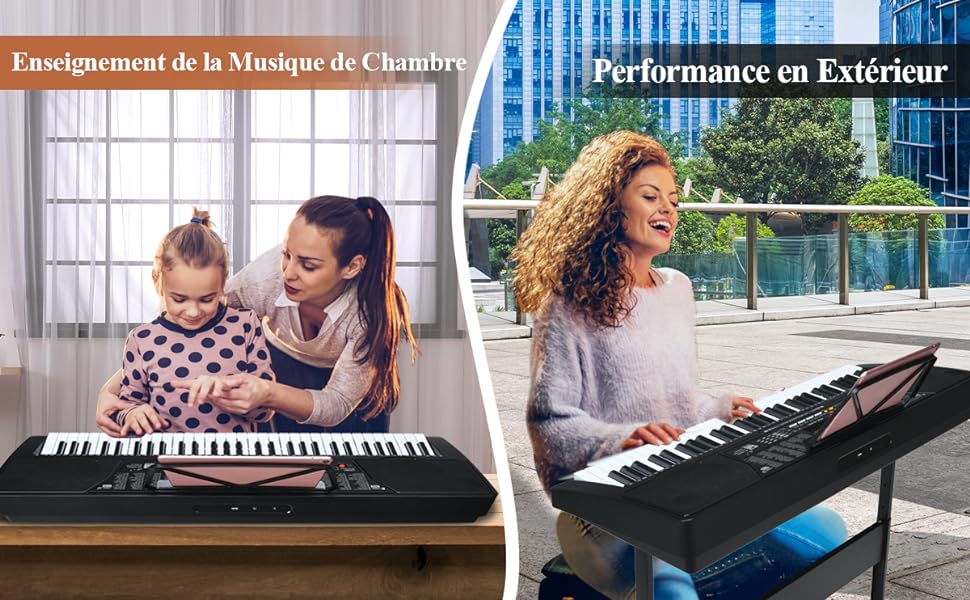 Piano Électrique 61 Touches avec Microphone Support Tabouret et Écran LCD  92,5x34x10CM pour Enfants Débutants Adultes - Costway