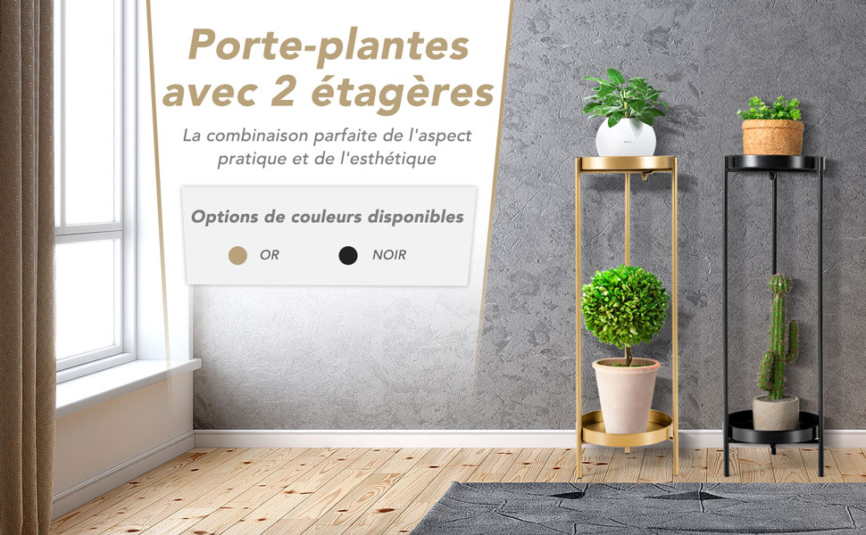 Etagere a Fleurs Colonne à Plantes en Acier Porte Pots pour Interieur et Extérieur Charge max:15 KG 25-D x 80 CM Noir