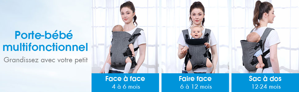 Porte-bébé 6 en 1 Porte-bébé Nouveau-né - Ergonomique, Convertible, Face à  l'avant et vers l'extérieur, Convient à tous les besoins de bébé de 0 à 36