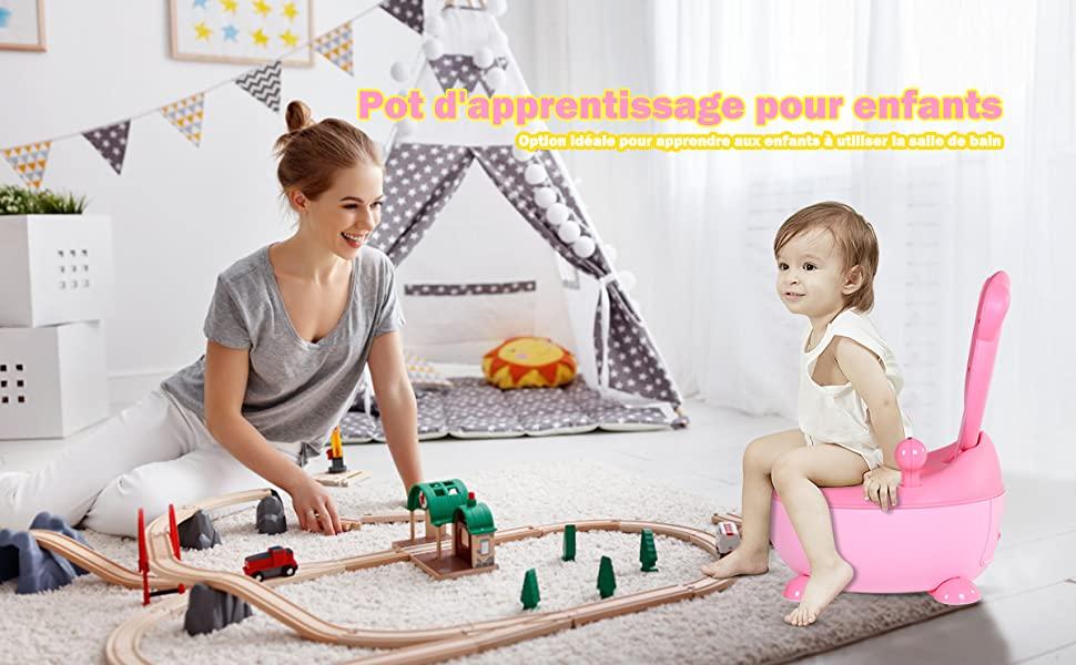  Pot de Bebe Siege de Toilettes pour Bebe Enfant avec Couvercle Anti-odeur en Forme dOurs Rose
