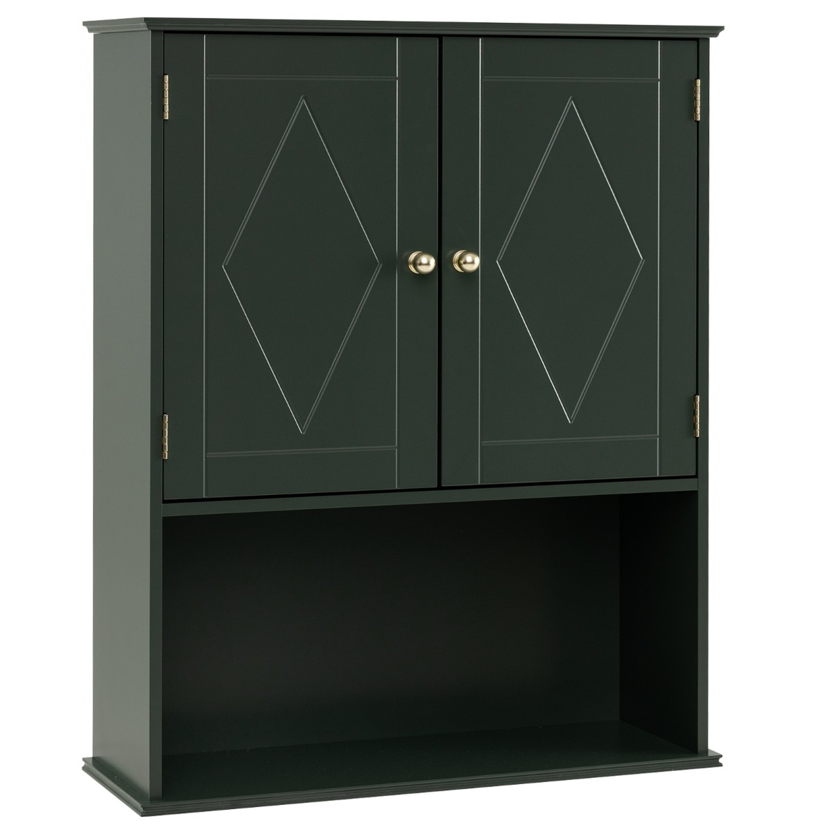 Costway Armoire Murale de Salle de Bain Armoire à 2 Portes avec Étagère Ouverte et Étagère Réglable Organisateur de Rangement Vert
