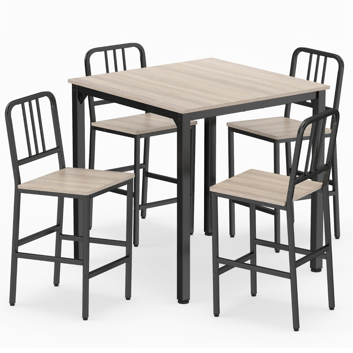 Costway Table de Salle à Manger avec 4 Chaises Table Haute Cuisine et 4 Tabouret avec Cadre Métallique Mange Debout pour 4 Personnes Gris