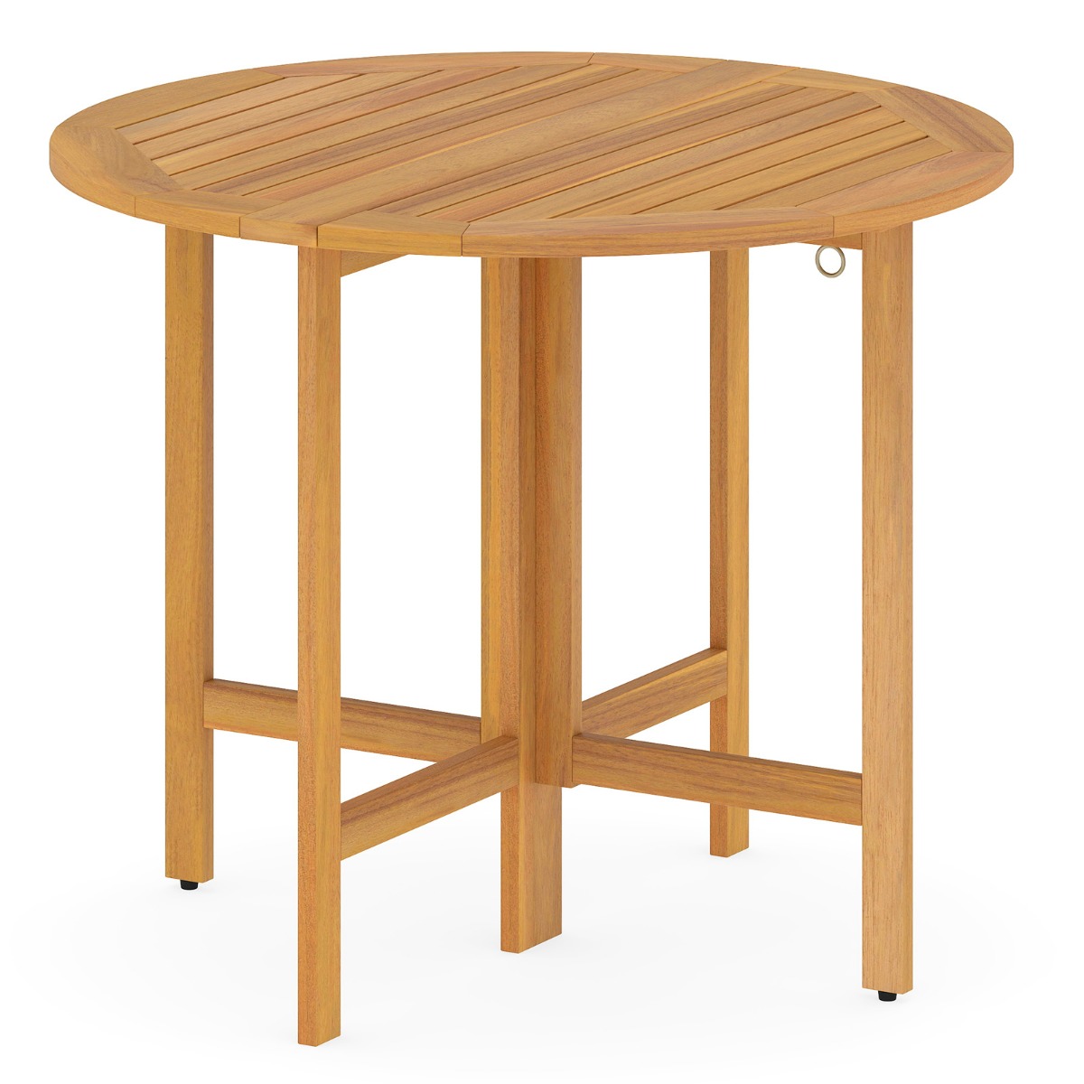 Costway Table de Repas Ronde Pliante d'Extérieur 90 CM Table Bistro en Bois d'Acacia pour Patio avec Plateau à Lattes pour Jardin Porche