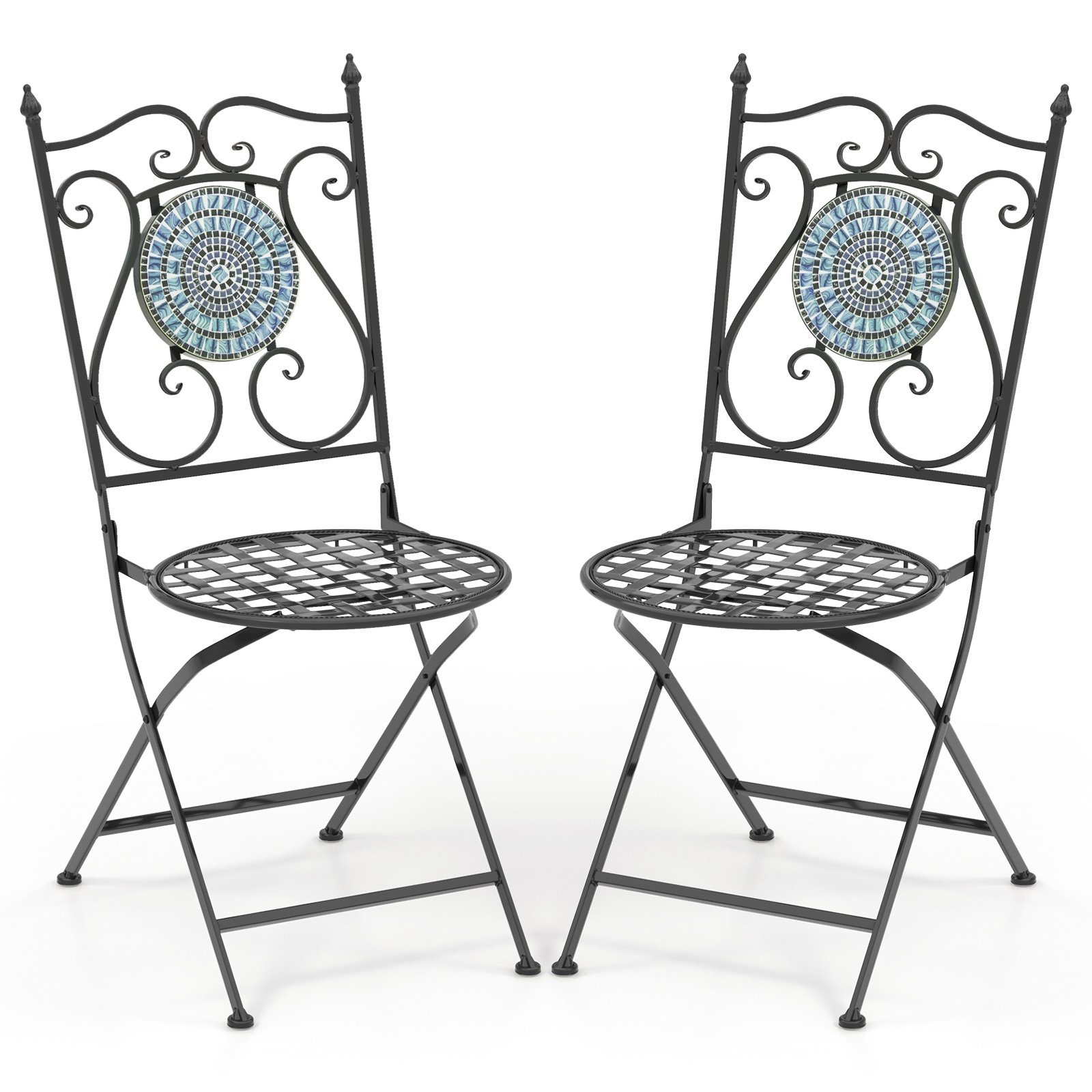 Costway 2 Chaises Pliantes avec Motif Mosaïque pour Terresse Patio Salle à Manger