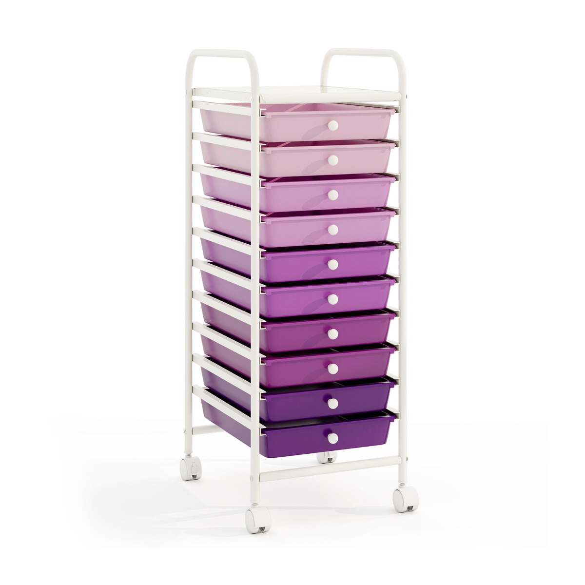 Costway Chariot de Rangement Roulant 10 Tiroirs Amovibles Desserte pour Bureau Classeur à Roulettes 32,5x37x86cm Violet