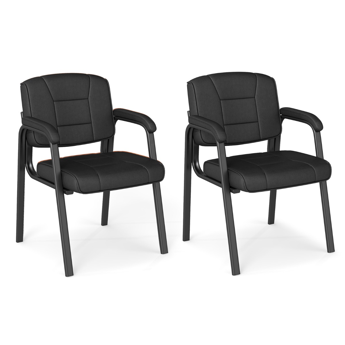 Costway Lot de 2 Chaises de Bureau Grandes et Hautes Chaise de Salle d'Attente avec Structure en Métal et Accoudoirs Rembourrés Noir