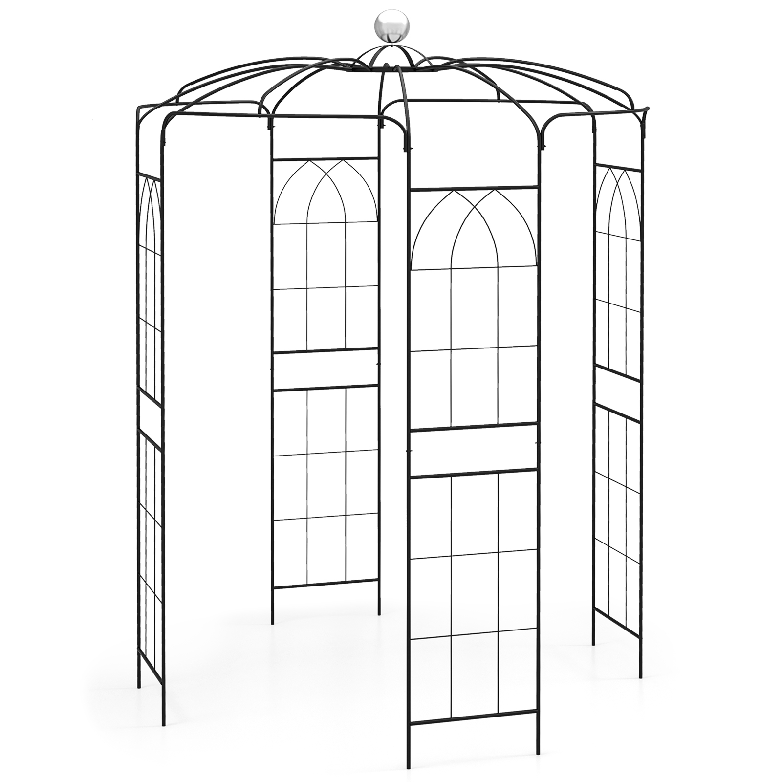 Costway Arche de Jardin pour Plantes Grimpantes en Forme de Cage à Oiseaux Tonnelle de Fleurs en Métal 206x206x286CM avec Crochet de Suspension Noir
