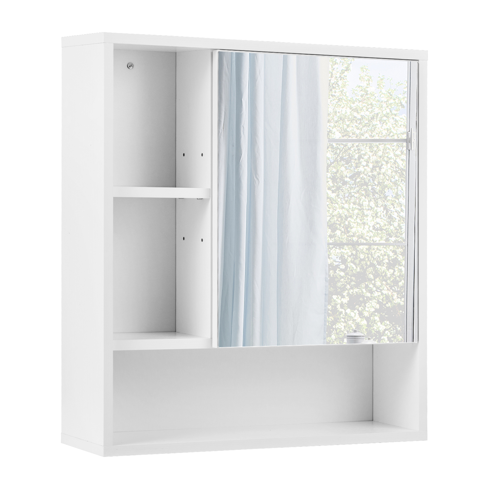 Costway Armoire Murale Salle de Bain avec Miroir Étagère Réglable 3 Compartiments Ouverts 2 Compartiments Supplémentaires 55 x 16 x 61 CM Blanc