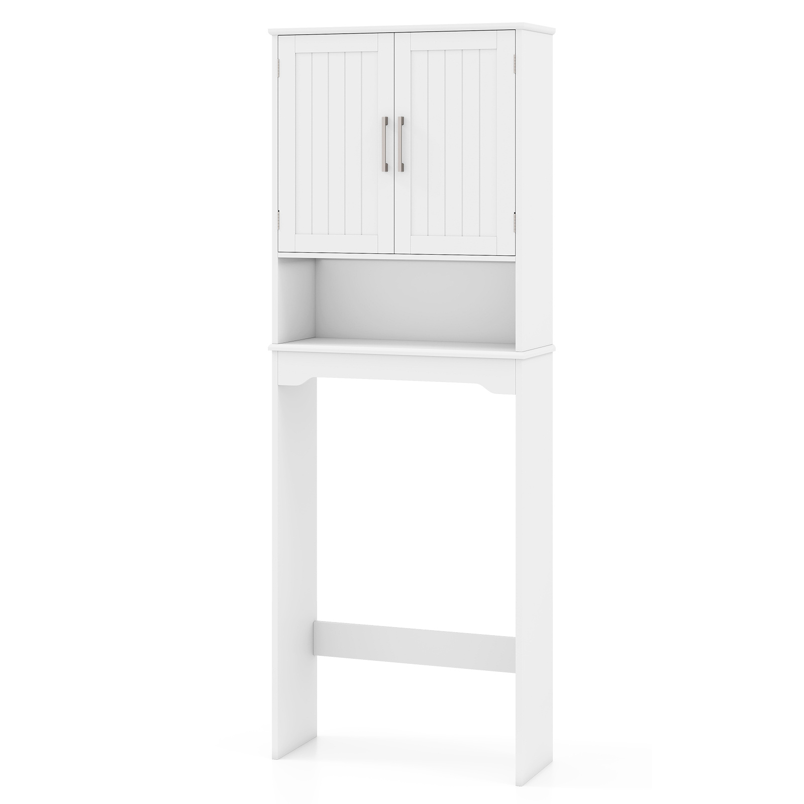 Costway Armoire de Rangement Au-dessus des Toilettes 169 CM Organisateur Autoportant pour Salle de Bain avec Portes Doubles et Étagère Réglable