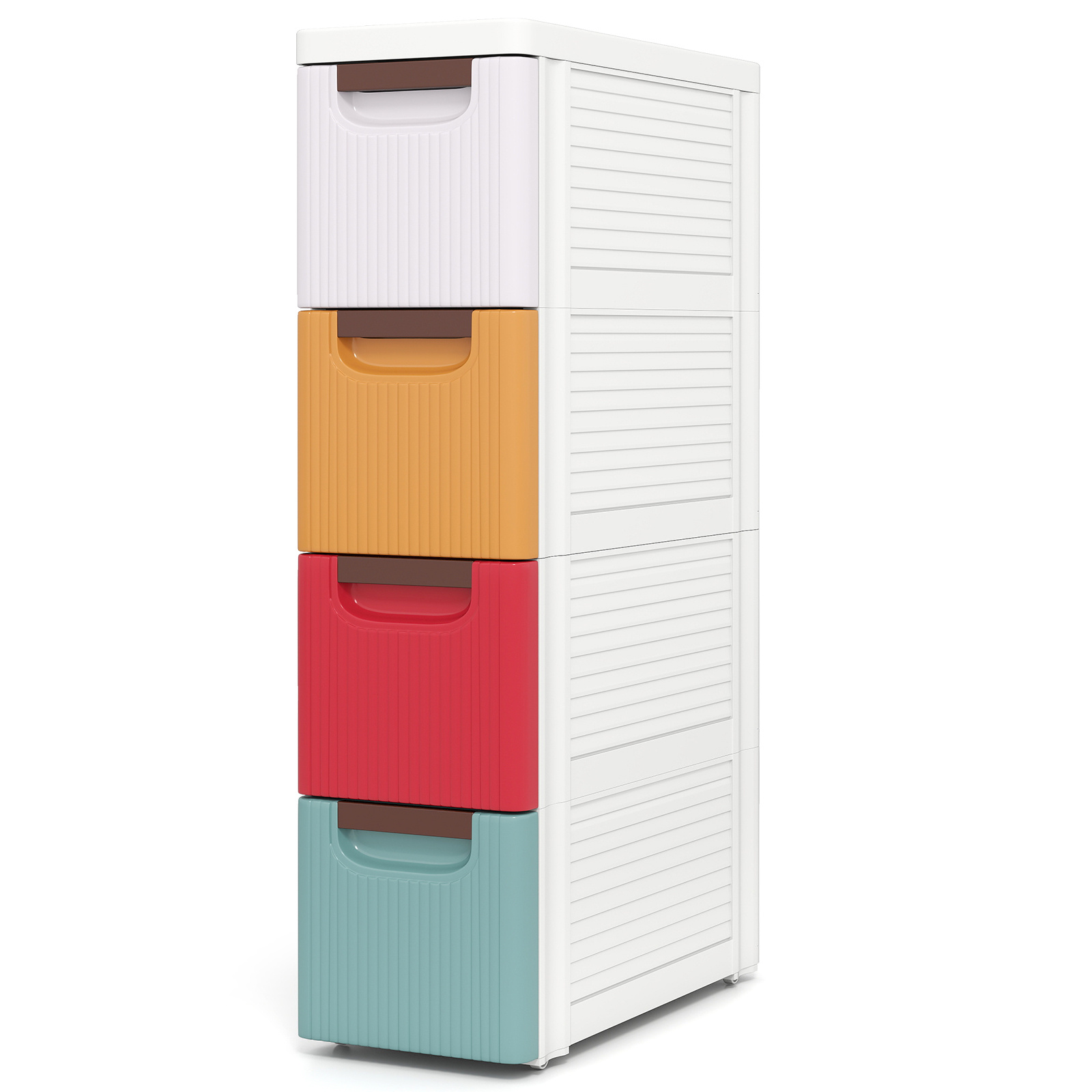 Costway Armoire de Rangement Étroite pour Petits Espaces Unité Organisatrice Roulante à 4 Tiroirs avec Roues Intégrées Conteneur en Plastique