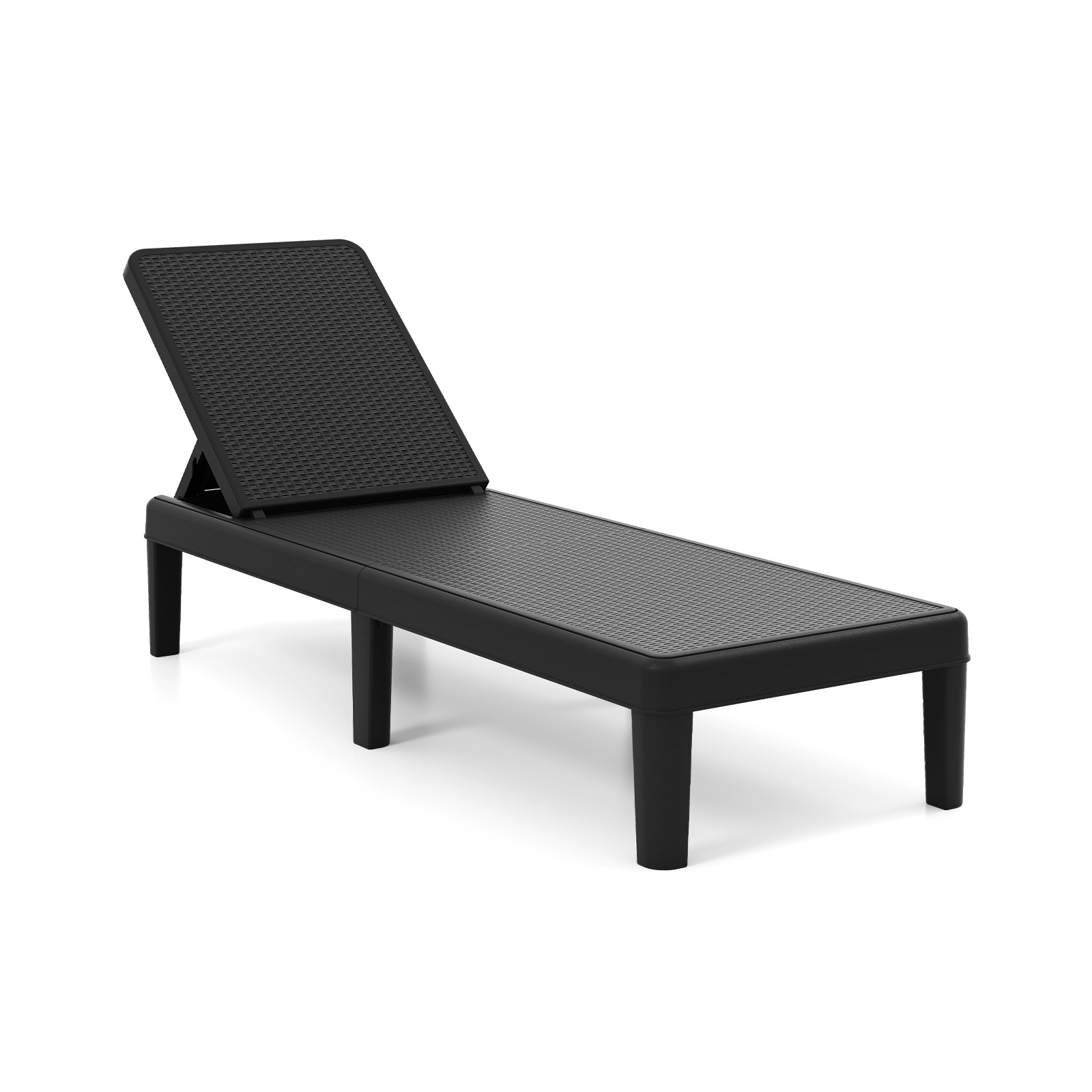 Costway Bain de Soleil Chaise Longue Effet Rotin Transat Inclinable 4 Positions Montage sans Outil Charge 150 kg Résistant aux Intempéries Noir