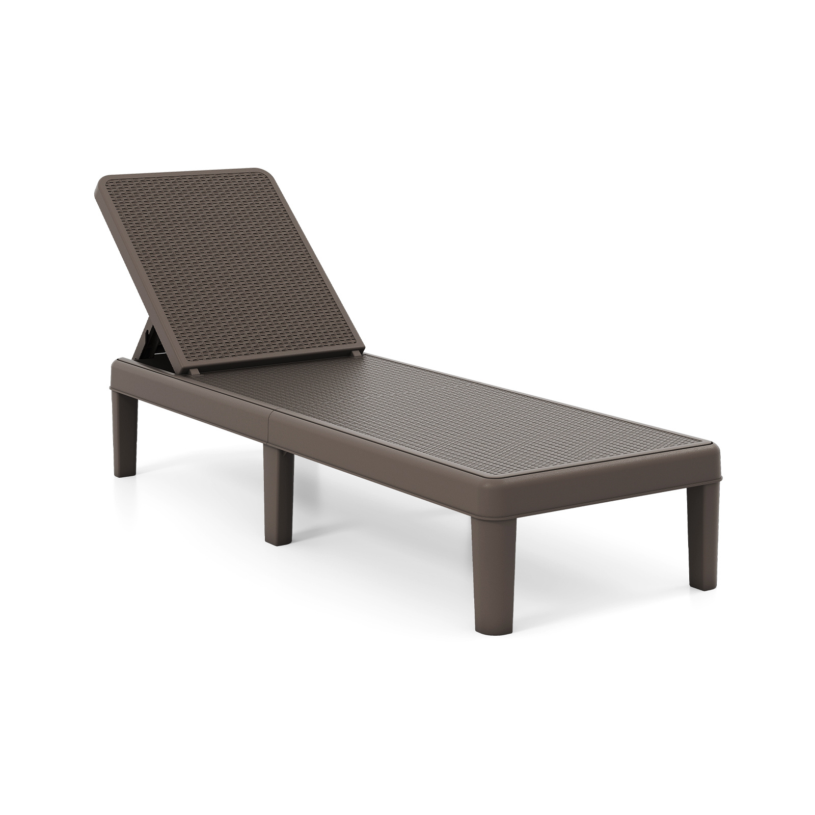 Costway Bain de Soleil Chaise Longue Effet Rotin Transat Inclinable 4 Positions Montage sans Outil Charge 150 kg Résistant aux Intempéries Marron