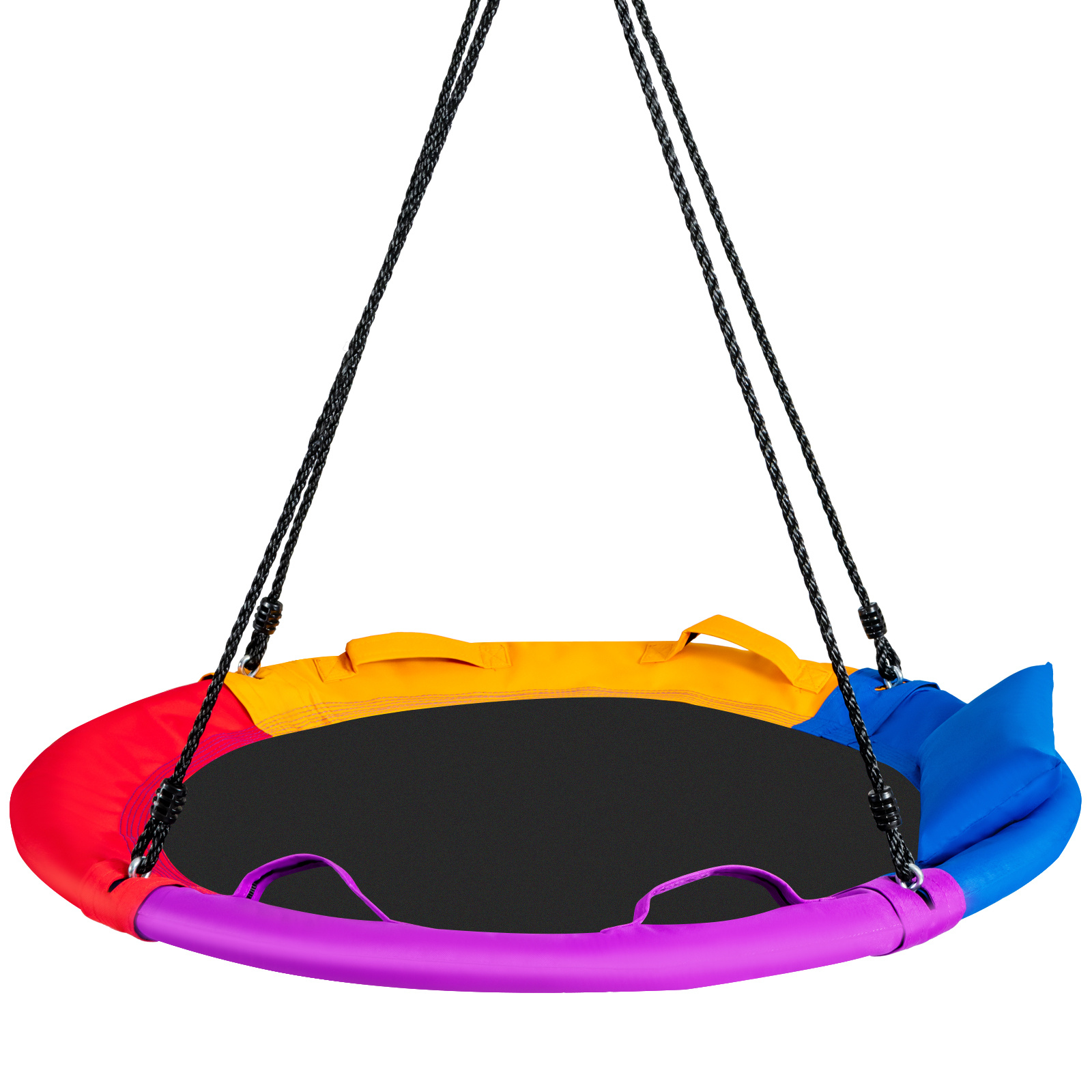 Costway Balancoire Nid d’Oiseau Ø120CM Balançoire avec Corde Réglable Repose-Tête Amovible&4 Poignées Latérales pour 3+ Ans Charge 150KG Multicolore