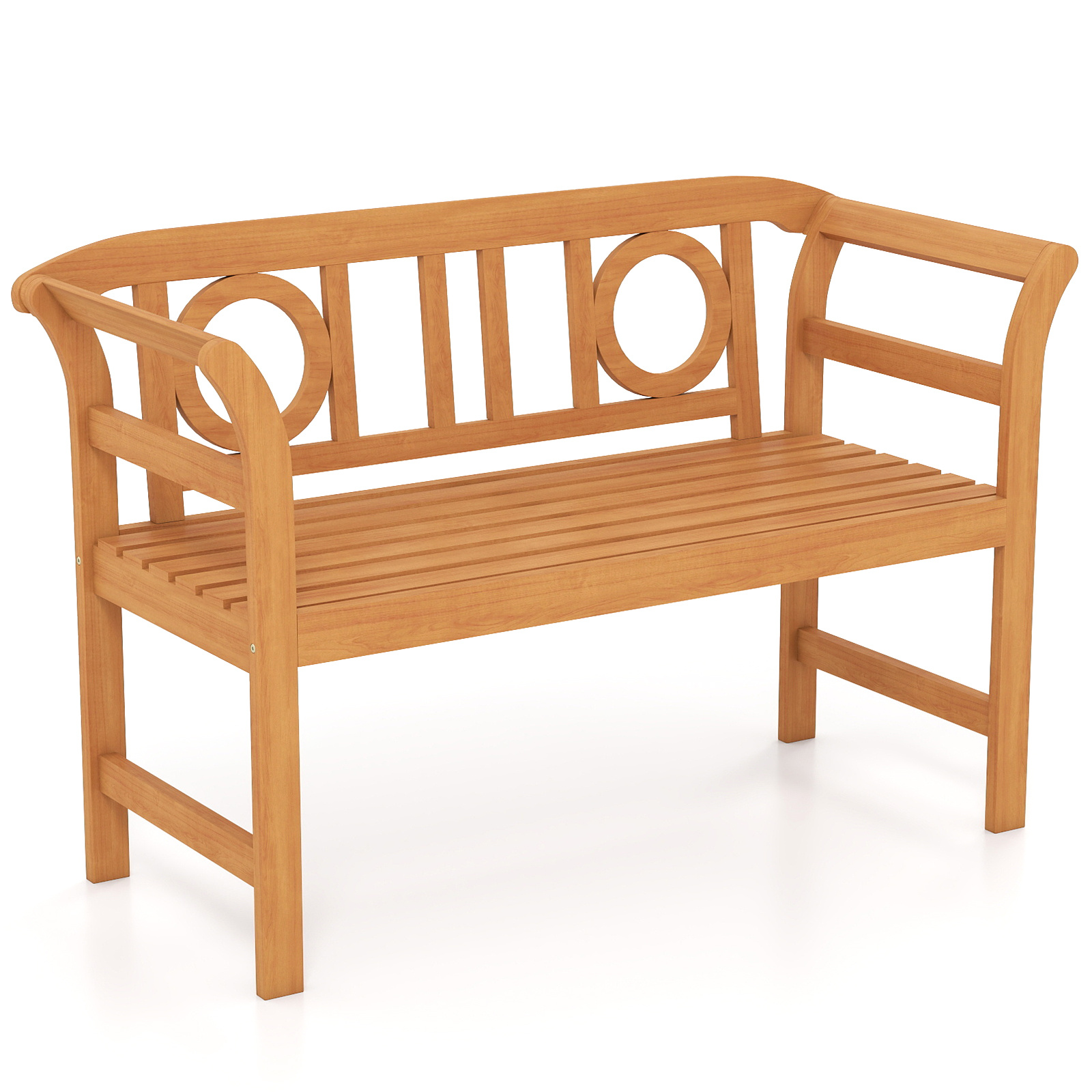 Costway Banc d'Extérieur en Bois d'Acacia pour 2 Personnes avec Dossier et Accoudoirs Meuble de Jardin pour Pelouse Bord de Piscine Capacité 360KG