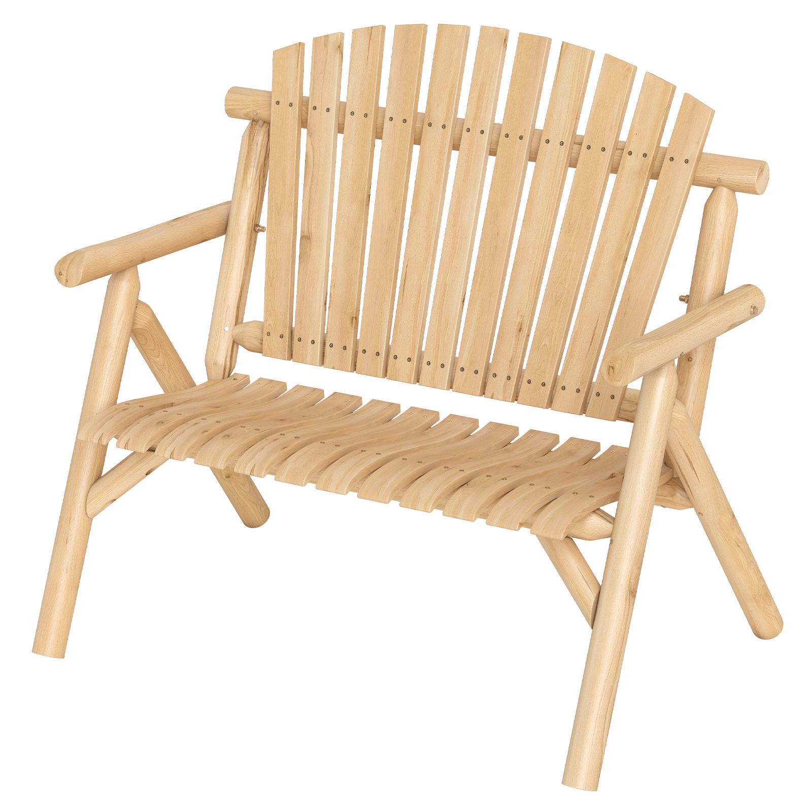 Costway Banc de Jardin en Bois 2 Places Fauteuil avec Dossier Haut à Lattes Assise Incurvée et Accoudoirs Intégrés Chaise Charge 300 kg Naturel