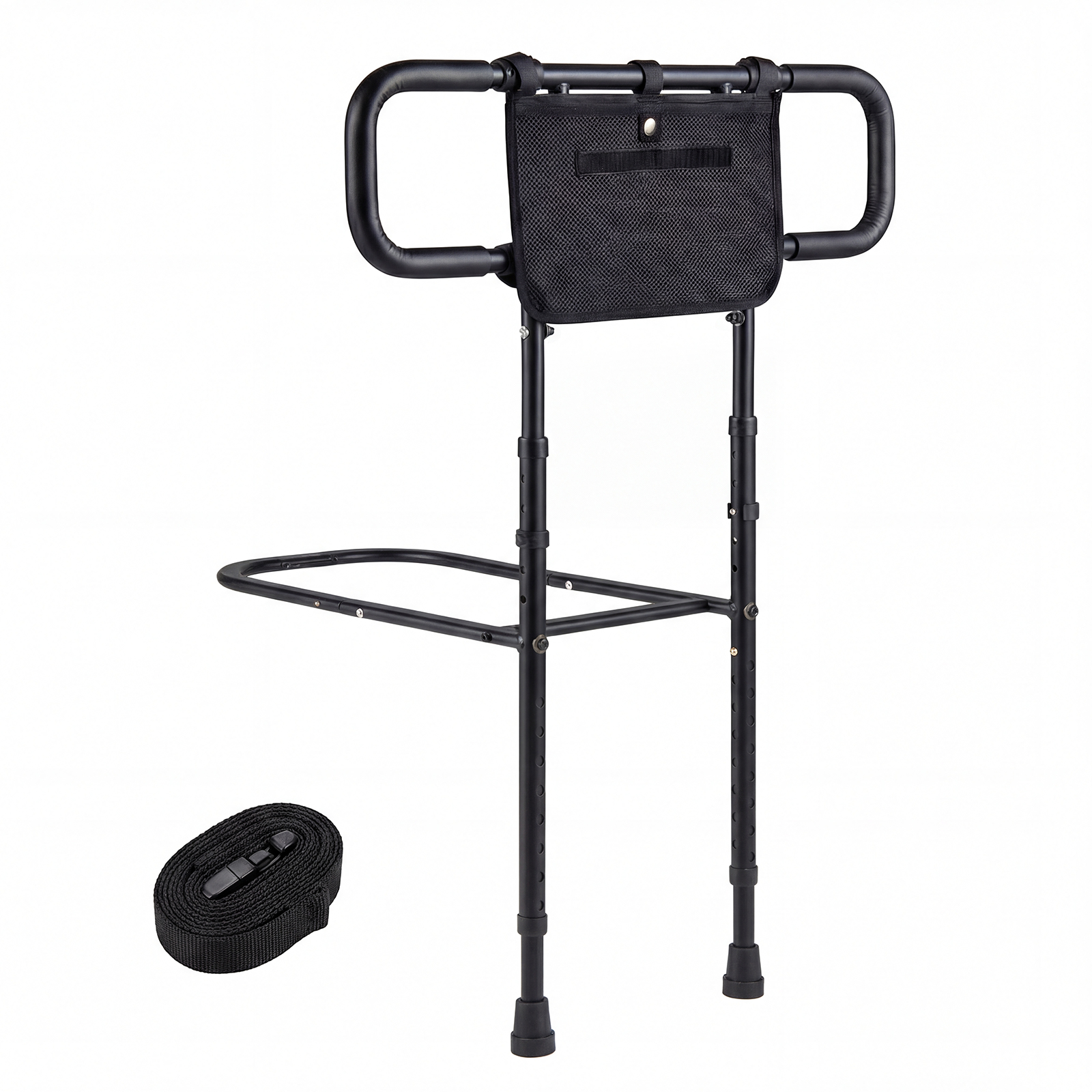 Costway Barrière de Lit Pliable pour Seniors Barrière de Sécurité pour Personnes Âgées avec Largeur et Hauteur Réglables Poche de Rangement Noir