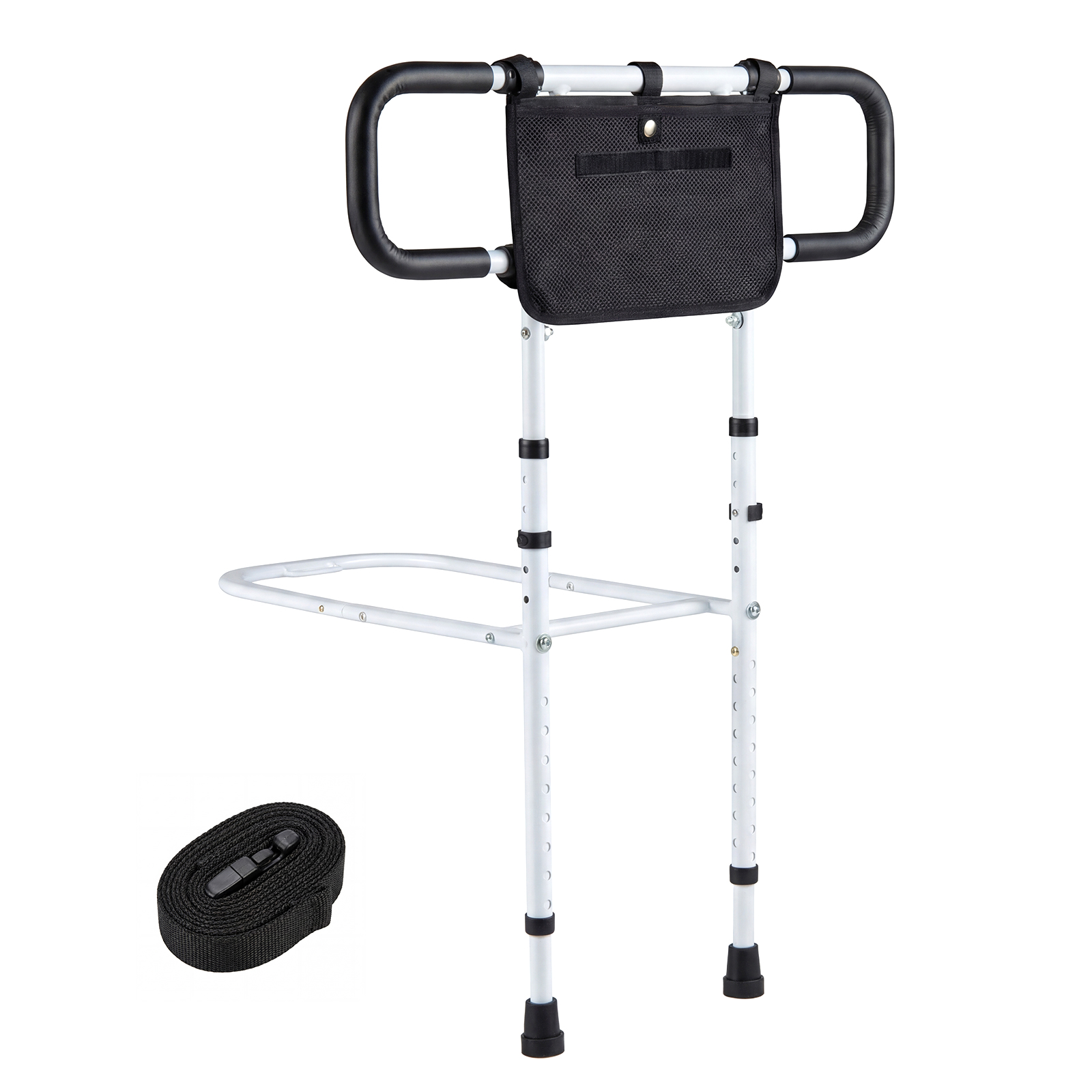 Costway Barrière de Lit Pliable pour Seniors Barrière de Sécurité pour Personnes Âgées avec Largeur et Hauteur Réglables Poche de Rangement Blanc