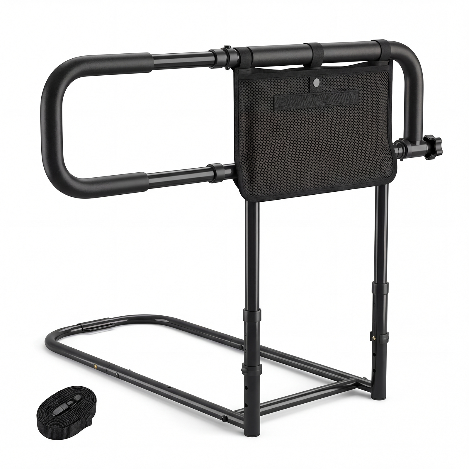 Costway Barrière de Lit Pliante pour Seniors Barrière de Lit Sécurisée pour Adultes Âgés avec Largeur et Hauteur Réglables Poche Amovible Noir