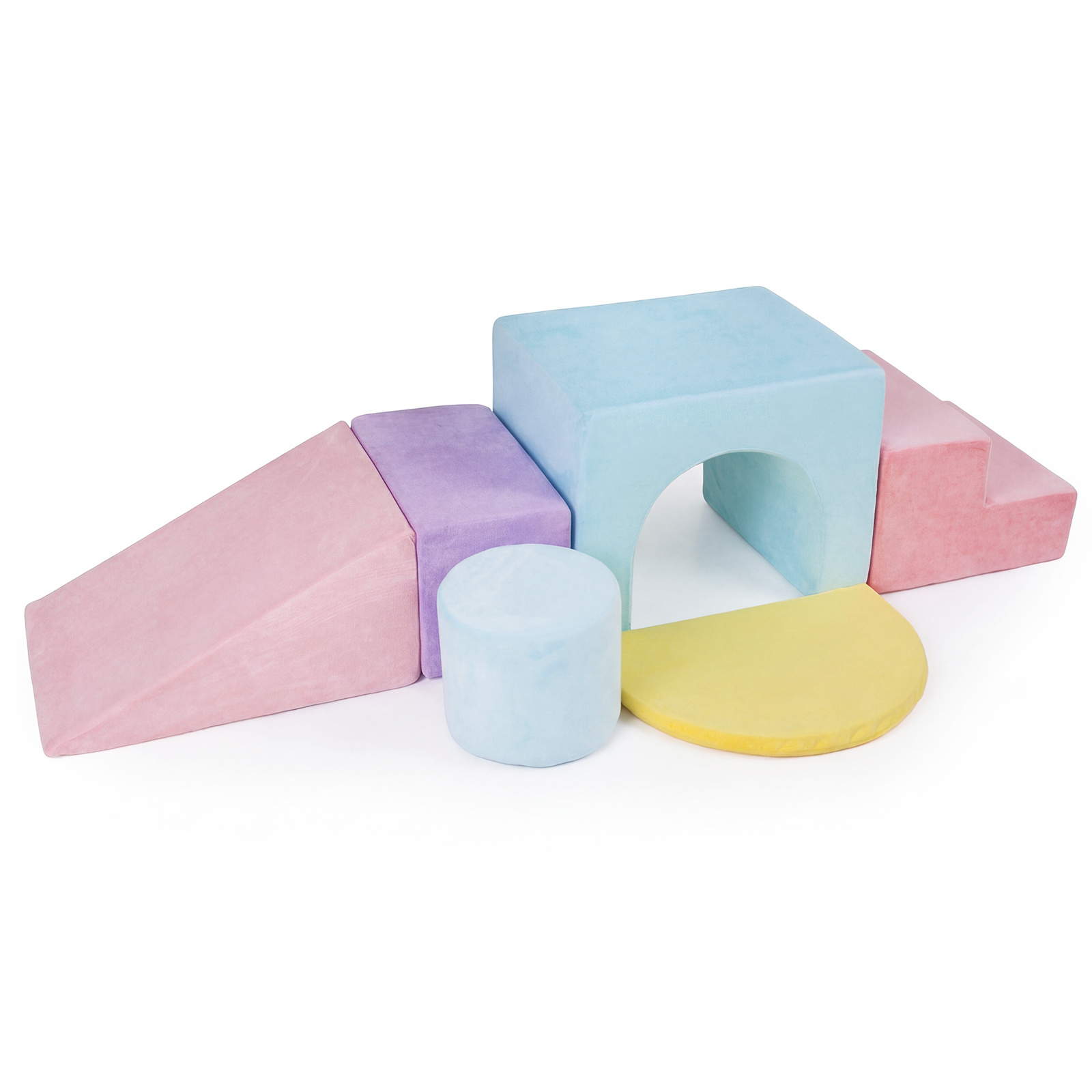 Costway Blocs d'Escalade en Mousse Enfants 6PCS Jeu de Motricité Velours avec Toboggan et Arche Housses Amovibles Lavables pour 3 Ans+ Rose