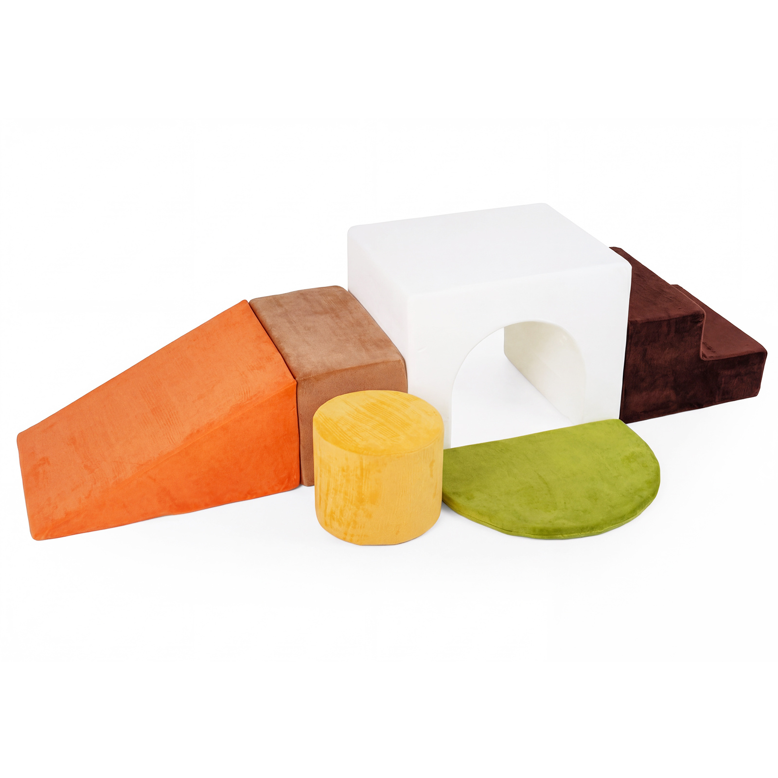 Costway Blocs d'Escalade en Mousse Enfants 6PCS Jeu de Motricité Velours avec Toboggan et Arche Housses Amovibles Lavables pour 3 Ans+ Blanc
