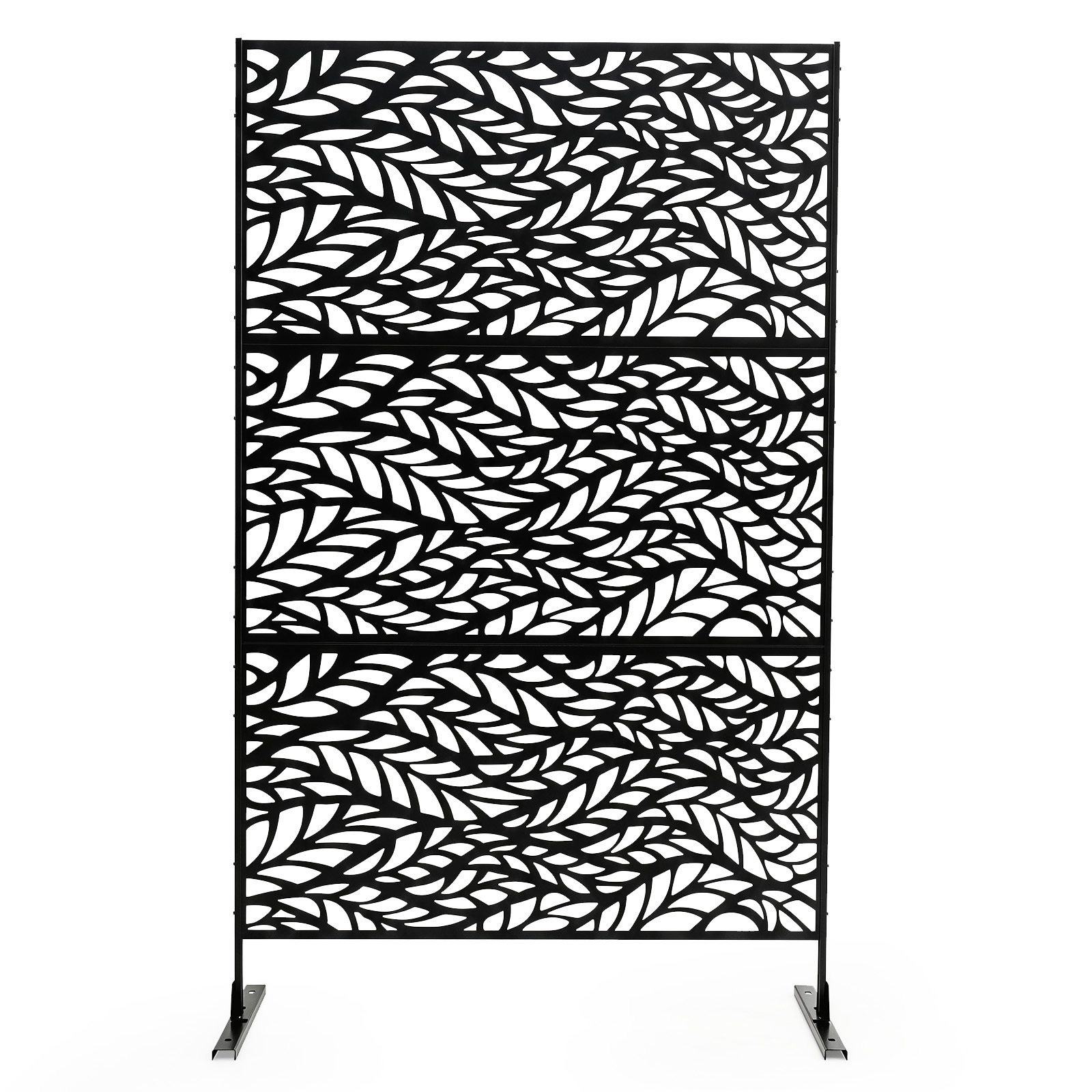 Costway Brise-Vue de Jardin en Métal Claustra Autoportant avec 3 Panneaux Support Motif de Feuilles Panneau Intimité Paravent 122 x 45 x 198 cm Noir
